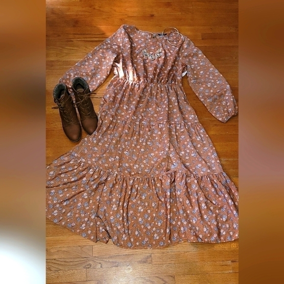 Shein Curve Floral Print Lanter Sleeve Ruffle Hem Dress - Picture 4 of 11